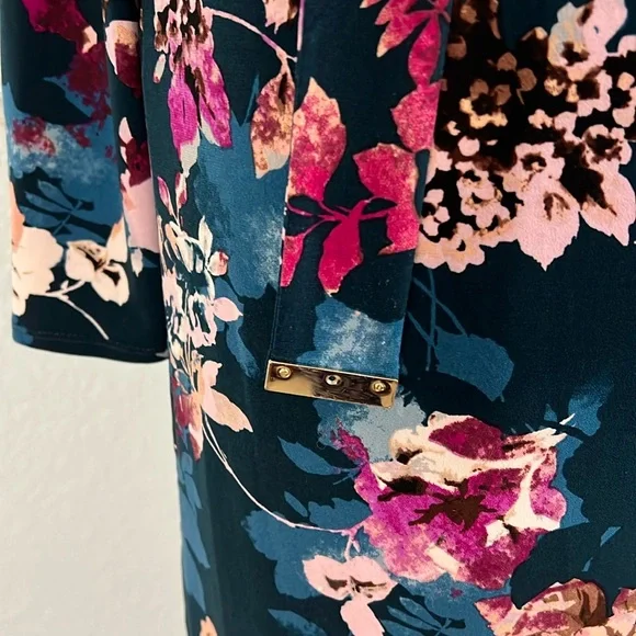 Thalia Blue Pink Floral Wrap Dress L - Picture 3 of 10